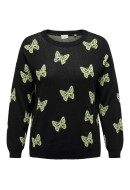 Pulover Dama Only Carpapillon Life O-Neck Black/Daquiry Green Butterfly