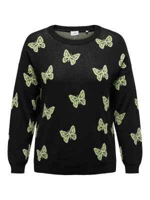 Pulover Dama Only Carpapillon Life O-Neck Black/Daquiry Green Butterfly