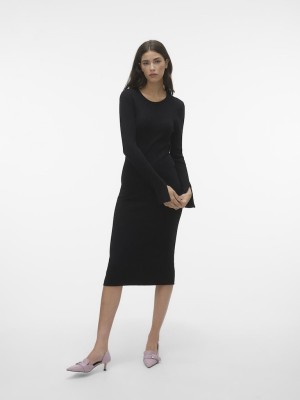 Rochie Vero Moda Vmgold Rib Long O-Neck Black