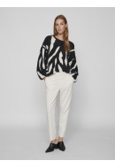 Pulover Dama Vila Vilajuli Jacquard Knit Black/White Sand