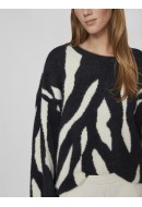 Pulover Dama Vila Vilajuli Jacquard Knit Black/White Sand