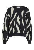 Pulover Dama Vila Vilajuli Jacquard Knit Black/White Sand