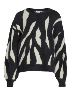 Pulover Dama Vila Vilajuli Jacquard Knit Black/White Sand