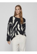 Pulover Dama Vila Vilajuli Jacquard Knit Black/White Sand