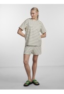 Tricou Dama Pieces Pcbibbi O-Neck Cloud Dancer Stripes Deep Lichen