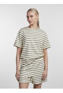 Tricou Dama Pieces Pcbibbi O-Neck Cloud Dancer Stripes Deep Lichen