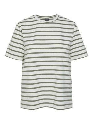 Tricou Dama Pieces Pcbibbi O-Neck Cloud Dancer Stripes Deep Lichen