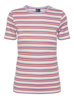 Tricou Dama Pieces Pcjay Jay Cloud Dancer Stripes Hot Coral Lavander Sugar Plum