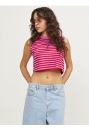 Maieu Dama Jjxx Jxalvira Slim Crop Stripe Carmine Rose/Fiery Red