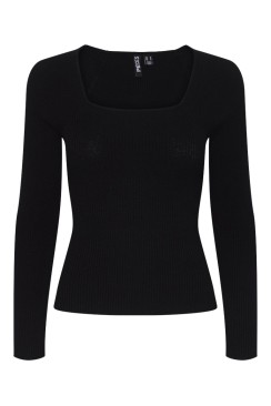 Pulover Dama Pieces Pckalu Square Neck Rib Black