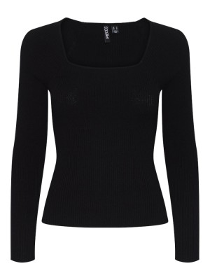 Pulover Dama Pieces Pckalu Square Neck Rib Black