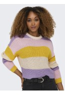 Women Sweater Onlnikka Stripe O-Neck Birch/Lavendula