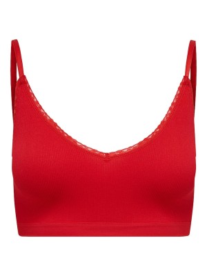 Bustier  Only Onlvicky Rib V-Neck Lace Crop High Risc Red