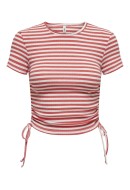 Tricou Dama Only Onlwendy Ruching Rose Of Sharon Stripes Cloud Dancer
