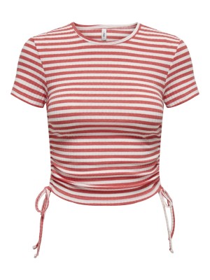 Tricou Dama Only Onlwendy Ruching Rose Of Sharon Stripes Cloud Dancer