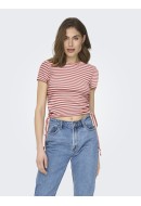 Tricou Dama Only Onlwendy Ruching Rose Of Sharon Stripes Cloud Dancer