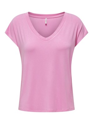 Women T-shirt Only Onlrilla V-Neck Begonia Pink