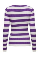 Pulover Dama Only Onlellen O-Neck Snow White Stripes Purple Magic