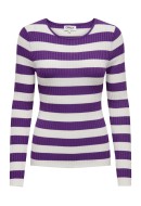 Pulover Dama Only Onlellen O-Neck Snow White Stripes Purple Magic