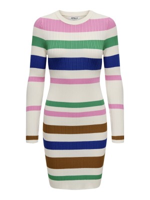 Rochie Only Onlsandri O-Neck Birch Stripes Begonia Pink/Green Bee/Dazzling Blue