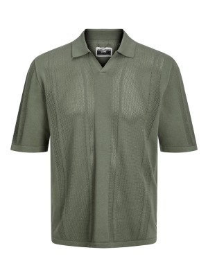 Men Polo T-shirt Jack&Jones Jcoairy Knit Split Neck Agave Green