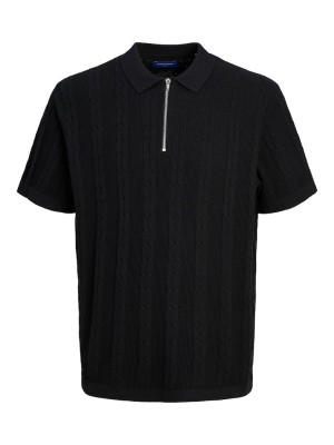 Men Polo T-shirt Jack&Jones Jorsantorini Cable Knit Black