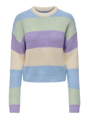 Pulover Dama Onlnikka Stripe O-Neck Birch/Clear/Sky