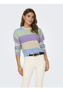 Women Sweater Onlnikka Stripe O-Neck Birch/Clear/Sky