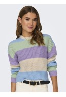 Women Sweater Onlnikka Stripe O-Neck Birch/Clear/Sky