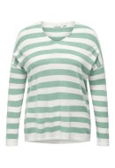 Pulover Dama Only Carmakoma Caramalia Stripe V-Neck Cloud Dancer/Suble Green