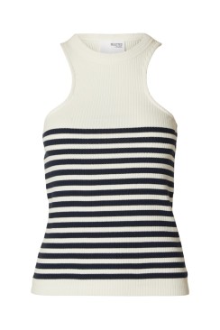 Maieu Dama Selected Slfluisa O-Neck Snow White Stripes Dark Saphire