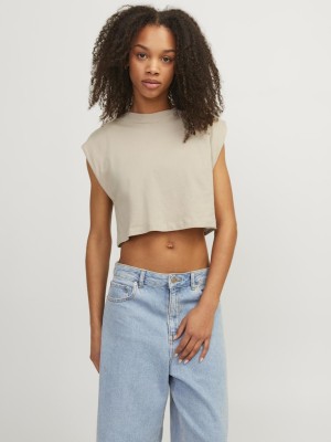 Women T-shirt Jjxx Jxzoe Sl Rlx Short Feather Gray