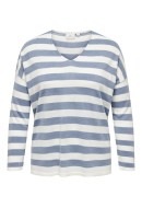 Pulover Dama Only Carmakoma Caramalia Stripe V-Neck Cloud Dancer/Coronel Blue