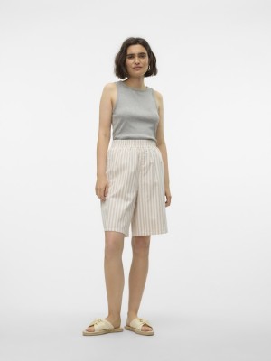 Pantaloni Scurti Dama Vero Moda Vmgry Hr Long Pumice Stone Stripes Snow White