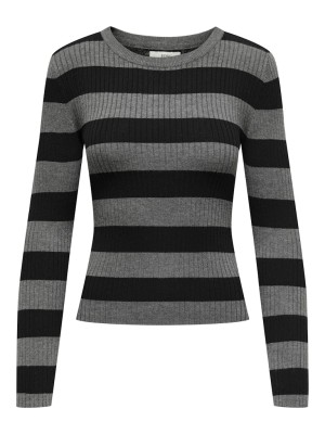 Pulover Dama Jacqueline De Young Jdyplum O-Neck Dark Grey Melange Stripes Black