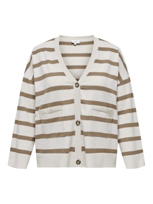 Cardigan Dama Only Carmakoma Carama Life Stripe V-Neck Birch Stripes Maltball