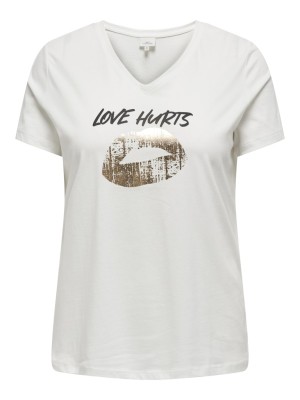 Women T-shirt Only Carmakoma Carlydia Life V-Neck Cloud Dancer