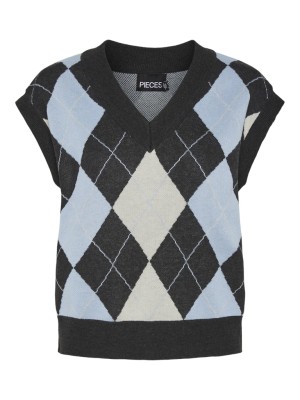 Vesta Dama Pieces Pcdelma V-Neck Dark Grey Melange Pattern Birch /Cashmere Blue