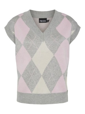 Vesta Dama Pieces Pcdelma V-Neck Light Grey Melange Pattern Birch/Roseate Spondil