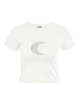 Tricou Dama Noisy May Nmmolly Starmoon Cropped Bright White /Moon