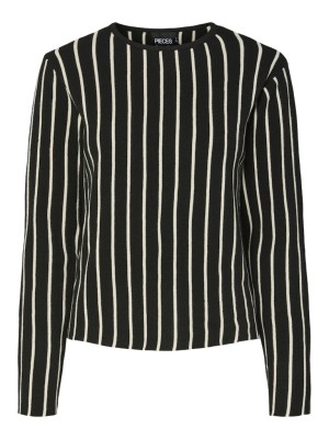 Pulover Dama Pieces Pcsui O-Neck Black Stripes Cloud Dancer