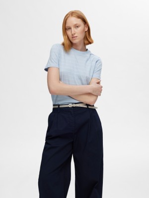 Tricou Dama Selected Slfjessy O-Neck Stripes Cashmere Blue /Bright White