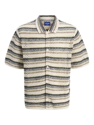 Camasa Barbati Jack&Jones Jorcorfu Knit Ss Nuthatch Stripes Asphalt/Double Cream/Sea Salt