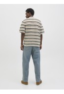 Camasa Barbati Jack&Jones Jorcorfu Knit Ss Nuthatch Stripes Asphalt/Double Cream/Sea Salt