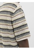 Camasa Barbati Jack&Jones Jorcorfu Knit Ss Nuthatch Stripes Asphalt/Double Cream/Sea Salt