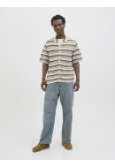 Camasa Barbati Jack&Jones Jorcorfu Knit Ss Nuthatch Stripes Asphalt/Double Cream/Sea Salt