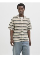 Camasa Barbati Jack&Jones Jorcorfu Knit Ss Nuthatch Stripes Asphalt/Double Cream/Sea Salt