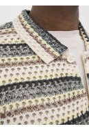 Camasa Barbati Jack&Jones Jorcorfu Knit Ss Nuthatch Stripes Asphalt/Double Cream/Sea Salt