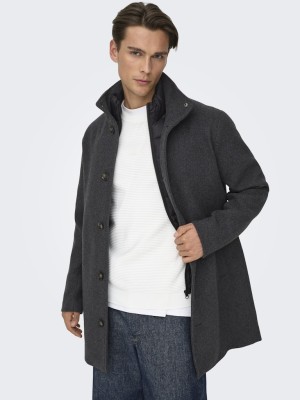 Palton Barbati Only&Sons Onsarlem Wool Dark Grey Melange