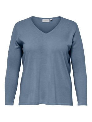 Pulover Dama Only Carmakoma Caramalia Solid V-Neck Windward Blue